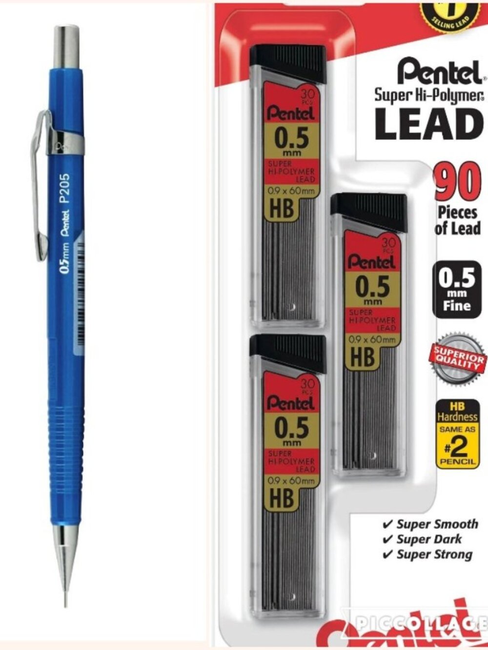 Pentel Sharp Drafting Pencil 0.5mm Metallic Blue Barrel w/90 pcs HB-lead Carded